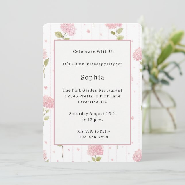 Invitación Cumpleaños de Flores Rosadas Bonitas (Anverso de pie)