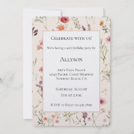 Invitación Cumpleaños de flores rosadas púrpura bonitas