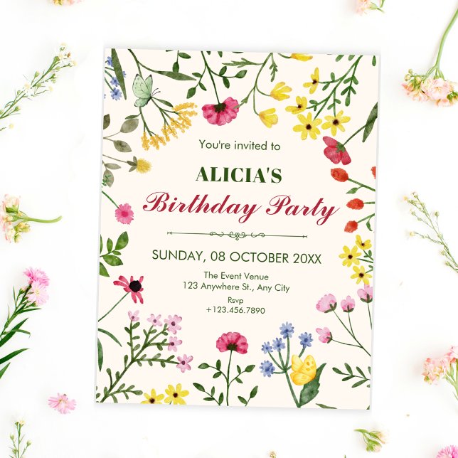 Invitación Cumpleaños de flores silvestres (Subido por el creador)