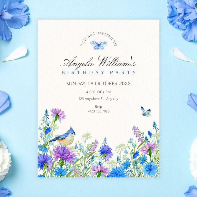 Invitación Cumpleaños de flores silvestres azules (Subido por el creador)