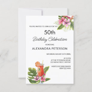 Invitación Cumpleaños de Flores y Cócteles Exóticos
