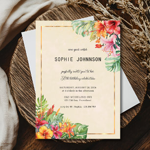 Invitación Cumpleaños de flores y hojas exóticas
