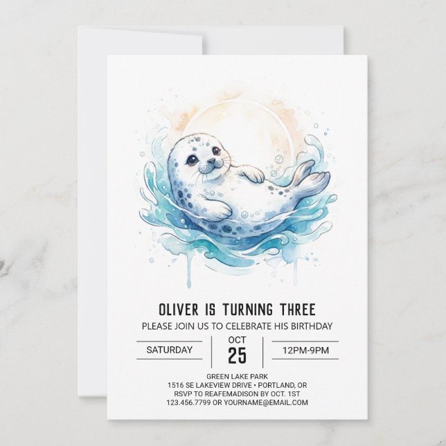 Invitación Cumpleaños de Foca Manchada (Anverso)