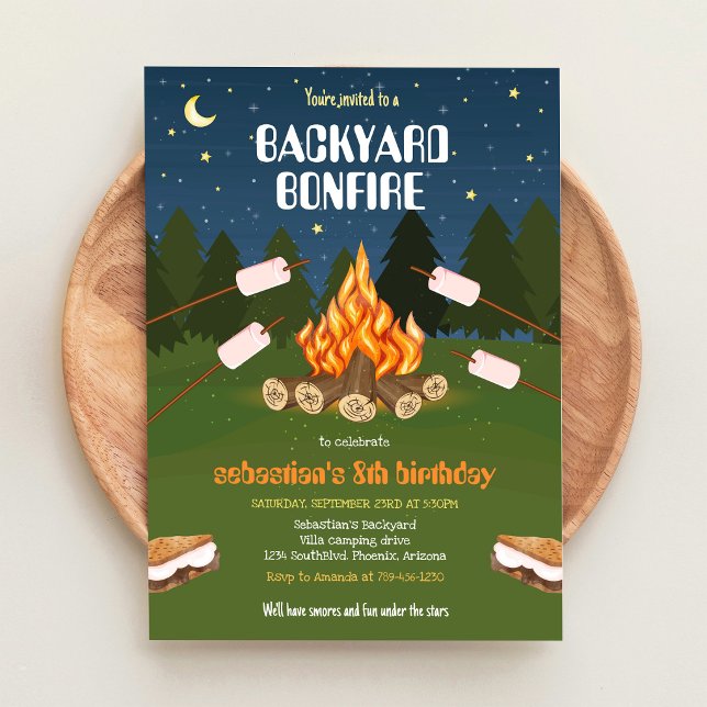 Invitación Cumpleaños de fogata de camping en el patio traser (Subido por el creador)