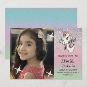 Invitación Cumpleaños de foto de arcoiris ombré dibujado a ma