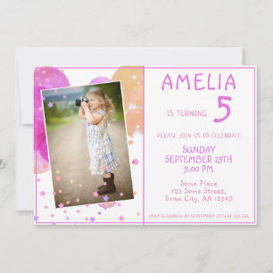 Invitación Cumpleaños de foto de burbujas rosadas lindas para