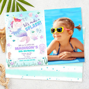 Invitación Cumpleaños de foto de sirena de unicornio bajo el