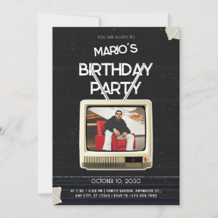 Invitación cumpleaños de foto de tv de grunge vintage