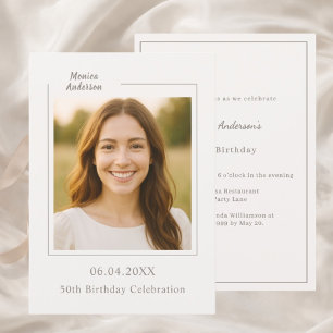 Invitación Cumpleaños de foto en marfil taupe