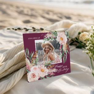 Invitación Cumpleaños de foto floral moderno elegante femenin