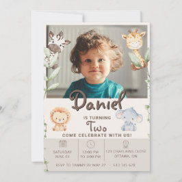Invitación Cumpleaños de Foto Safari con Acuarela Personaliza