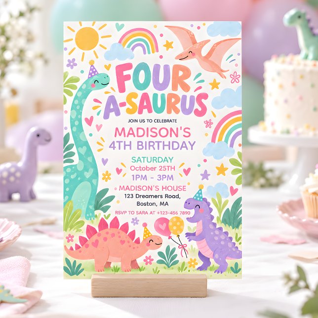 Invitación Cumpleaños de Four A Saurus Pastel Dinosaurio 4 (Subido por el creador)
