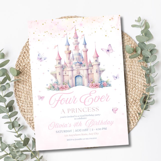 Invitación Cumpleaños de Four Ever A Princess niña rosa 4 año (Subido por el creador)