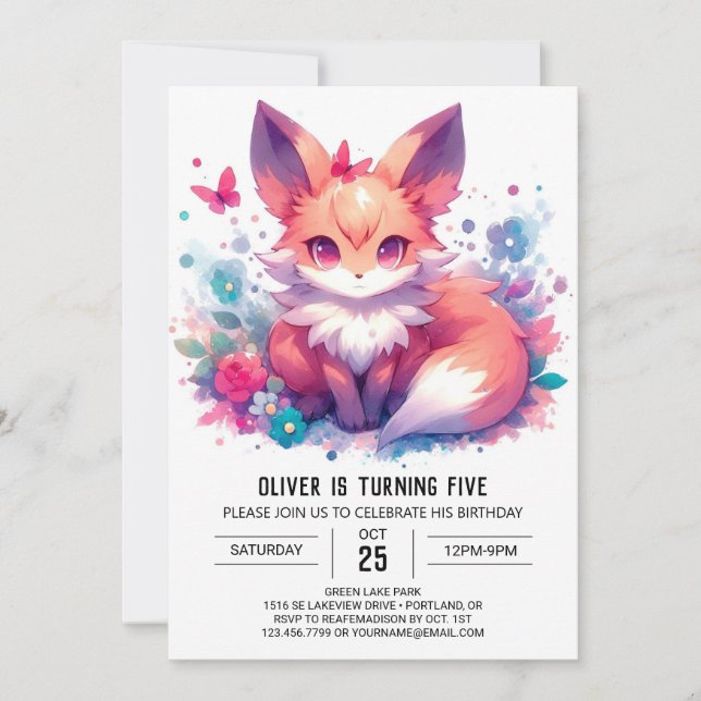 Invitación Cumpleaños de Fox Elegant Online (Anverso)