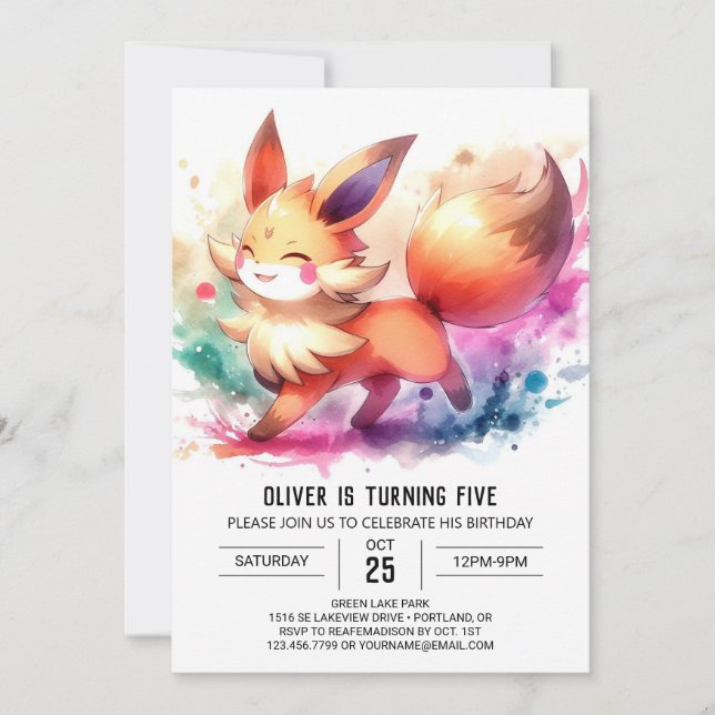 Invitación Cumpleaños de Fox encantada imprimible (Anverso)