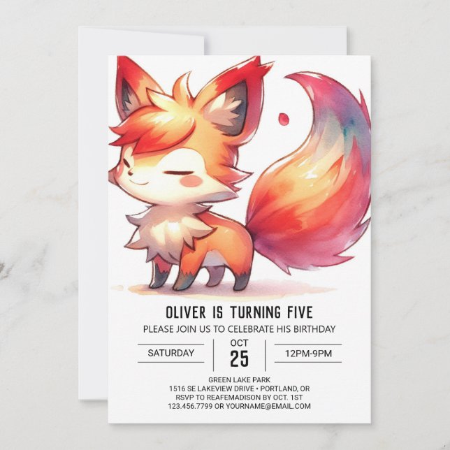 Invitación Cumpleaños de Fox encantado en línea (Anverso)