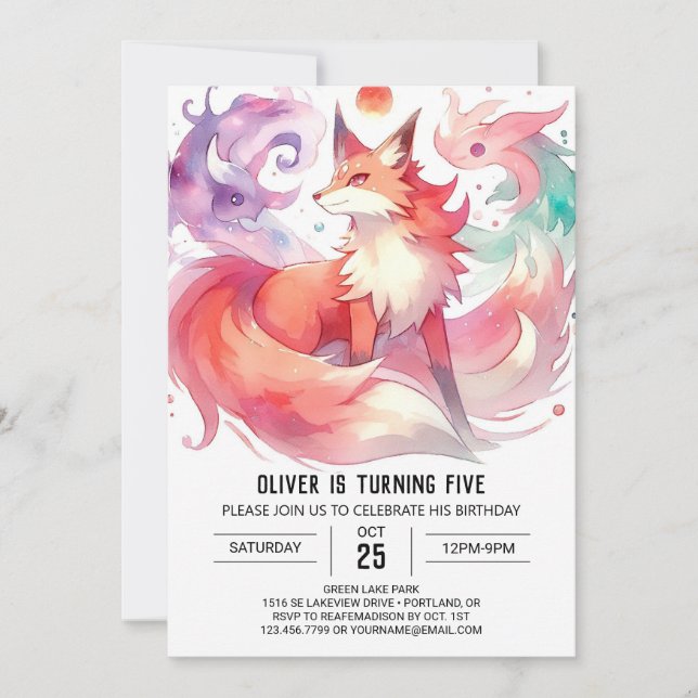Invitación Cumpleaños de Fox Impreso Pintado (Anverso)