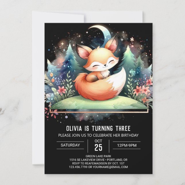 Invitación Cumpleaños de Fox Imprimible encantado (Anverso)