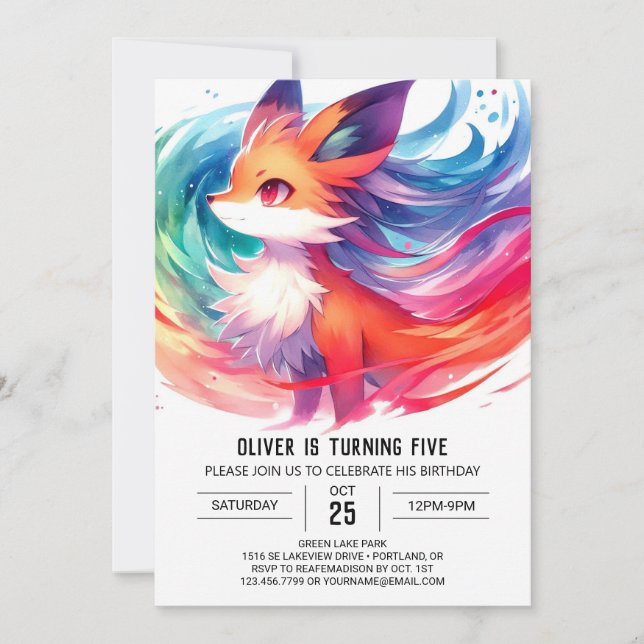 Invitación Cumpleaños de Fox Imprimible encantado (Anverso)