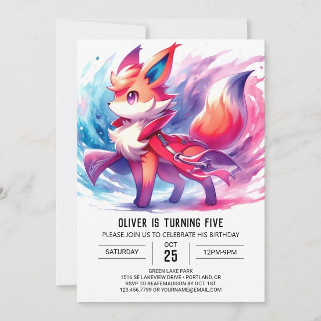 Invitación Cumpleaños de Fox, juguetón de moda (Anverso)