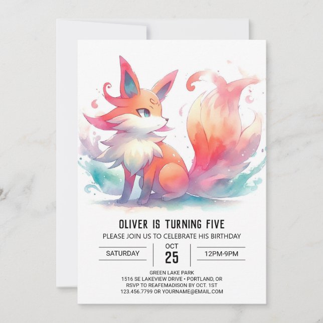 Invitación Cumpleaños de Fox, juguetón de moda (Anverso)