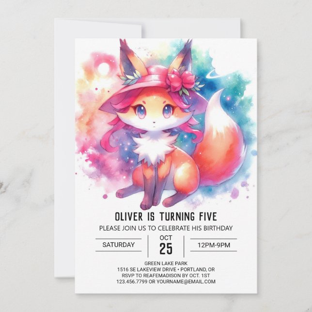 Invitación Cumpleaños de Fox, juguetón de moda (Anverso)