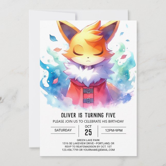 Invitación Cumpleaños de Fox, juguetón de moda (Anverso)