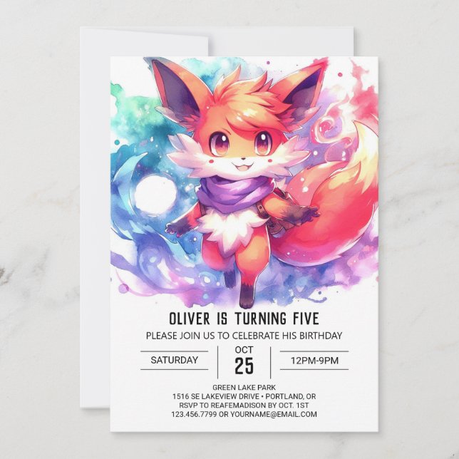 Invitación Cumpleaños de Fox pintada (Anverso)