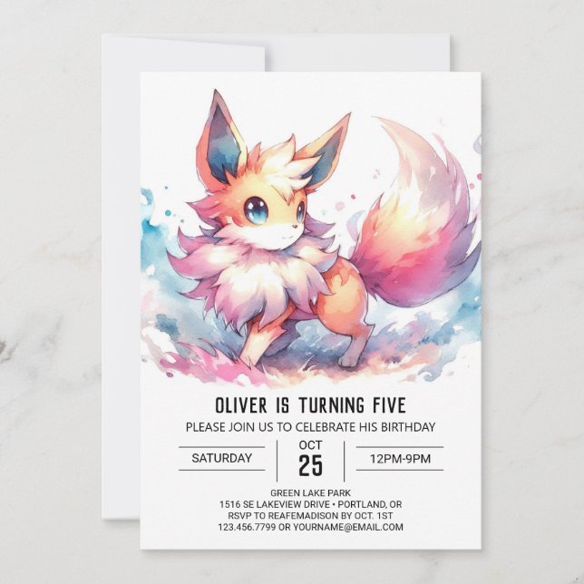 Invitación Cumpleaños de Fox Pintada y caprichosa (Anverso)
