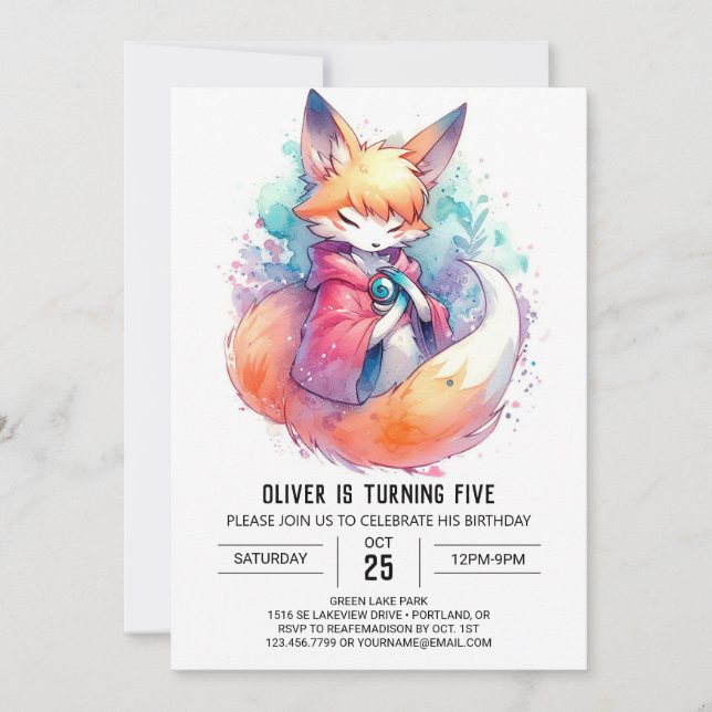 Invitación Cumpleaños de Fox Pintada y caprichosa (Anverso)