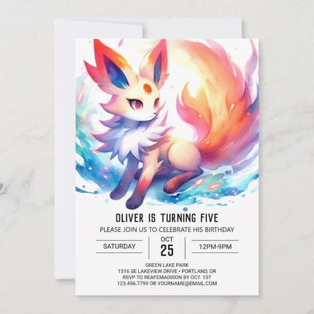 Invitación Cumpleaños de Fox Watercolor Pintado (Anverso)