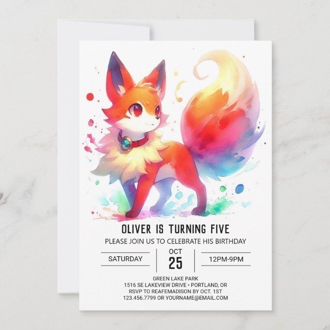 Invitación Cumpleaños de Fox Whimsical Digital (Anverso)