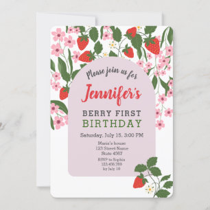 Invitación Cumpleaños de fresa 1er año