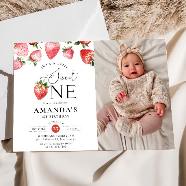 Invitación Cumpleaños de Fresa 1er Cumpleaños Dulce Foto (Subido por el creador)