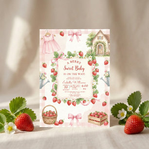 Invitación Cumpleaños de fresa baby shower Primera Baya Dulce