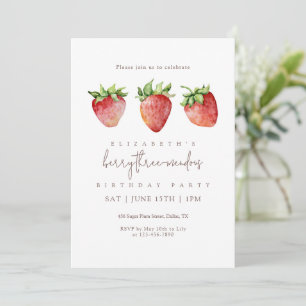 Invitación Cumpleaños de Fresa Berry Threemendous