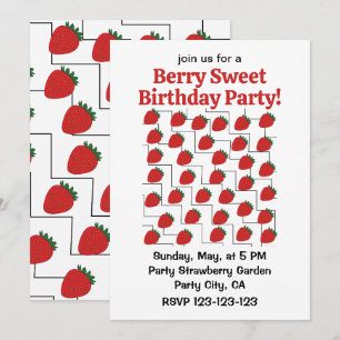 Invitación Cumpleaños de Fresa Chevron Rayas Dulce como una F
