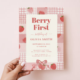 Invitación Cumpleaños de Fresa Coquette con Lazo Rosa