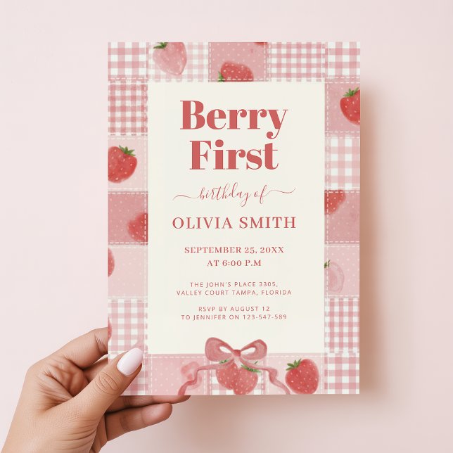 Invitación Cumpleaños de Fresa Coquette con Lazo Rosa (Subido por el creador)