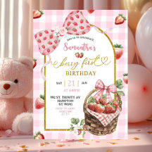 Cumpleaños de Fresa Coquette Rosa a Cuadros Primer