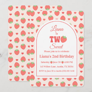 Invitación Cumpleaños de fresa de 2 años Berry Two Sweet Girl