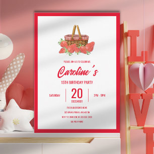 Invitación Cumpleaños de Fresa de la Hija en un Pícnic