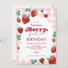 Invitación Cumpleaños de Fresa de la Primera Cumpleañera