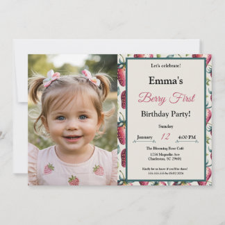 Invitación Cumpleaños de Fresa Dulce Berry Foto Picnic