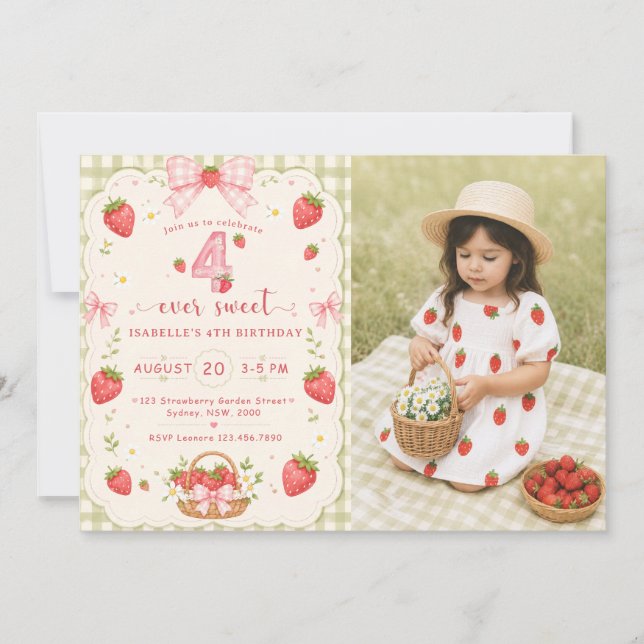 Invitación Cumpleaños de Fresa Dulce de Bayas 4 (Anverso)