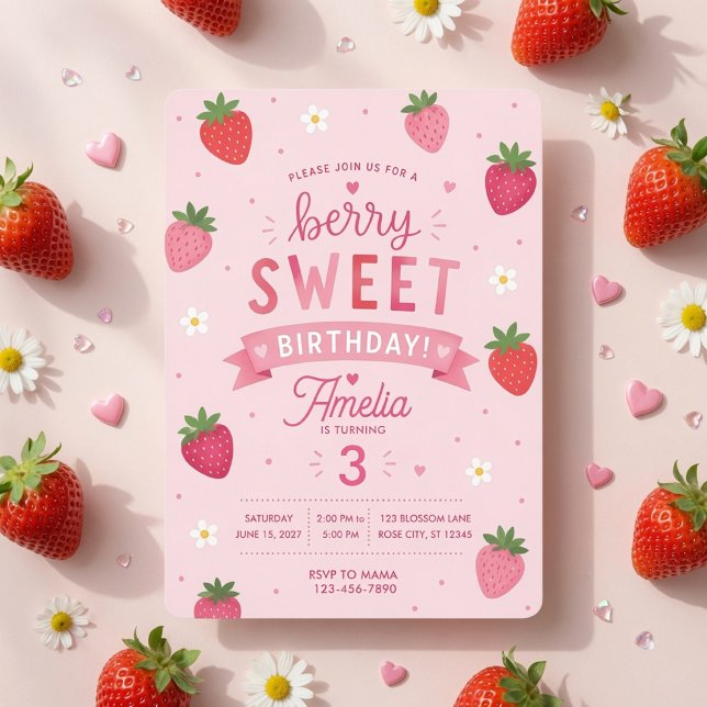 Invitación Cumpleaños de Fresa Dulce de Fruta Rosa  (Subido por el creador)