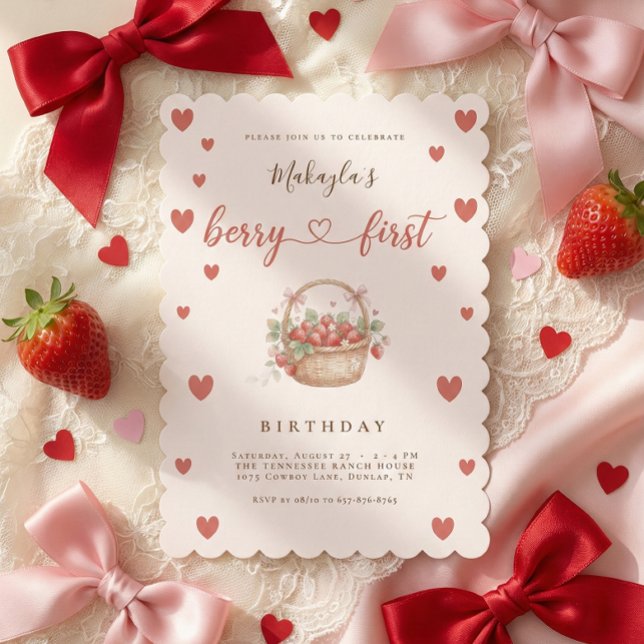 Invitación Cumpleaños de Fresa Dulce Primera Vez de Berry (Subido por el creador)
