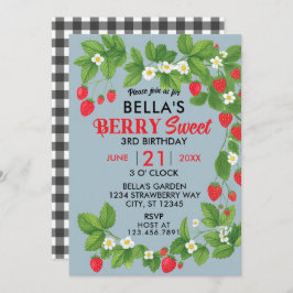 Invitación Cumpleaños de fresa dulce (rojo y azul)