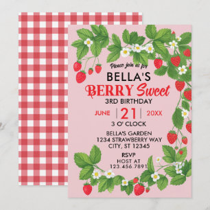 Invitación Cumpleaños de fresa dulce (rojo y rosa)