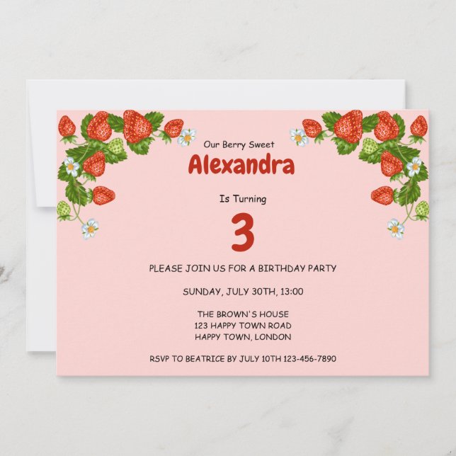 Invitación Cumpleaños de Fresa Foto Personalizable Cualquier  (Anverso)